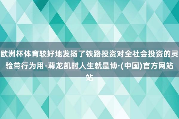 欧洲杯体育较好地发扬了铁路投资对全社会投资的灵验带行为用-尊龙凯时人生就是博·(中国)官方网站