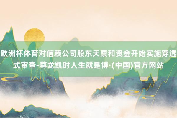 欧洲杯体育对信赖公司股东天禀和资金开始实施穿透式审查-尊龙凯时人生就是博·(中国)官方网站